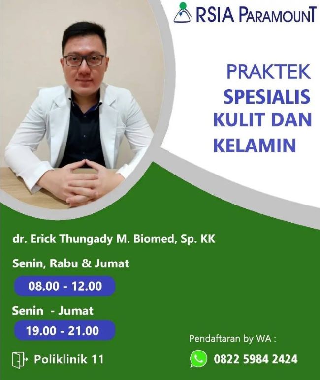 dr. Erick Thungady, M.Biomed, Sp.KK Dokter Kulit Makassar - Photo by RSIA Paramout Instagram
