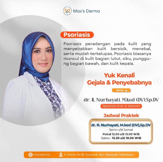 dr. Raja Nurhayati, M.Ked (DV), Sp.DV Dokter Kulit Pekanbaru - Photo by Max Derma Clinic Instagram