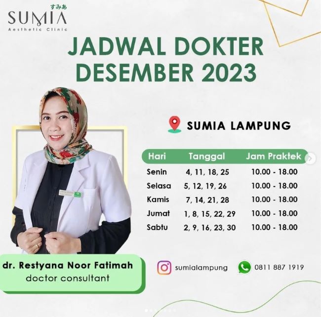 dr. Restyana Noor Fatimah Dokter Kulit di Bandar Lampung - Photo by Instagram