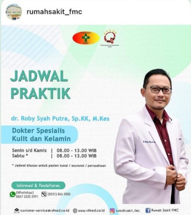 dr. Roby Syah Putra F. Sp.KK, M.Kes Dokter Kulit Bogor - Photo by Instagram