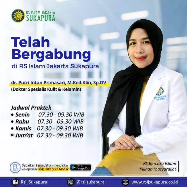 dr. Putri Intan Primasari, M.Ked.Klin, Sp.DV Dokter Kulit Jakarta Utara - Photo by RSIJ Sukapura Instagram