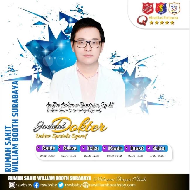 dr. Tio Andrew Santoso, Sp.N Dokter Saraf Surabaya - Photo by RS William Booth Instagram